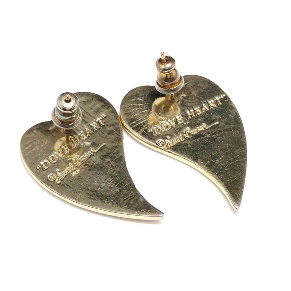 Laurel Burch "Dove Heart" Post Earrings, Gold Plated, 1980s Vintage Jewelry - Picture 7 of 10